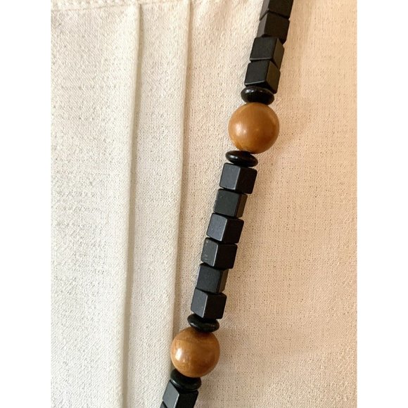vintage Bohemian Wooden beaded Necklace Exotic Black Brown Mixed Shapes - Picture 6 of 9